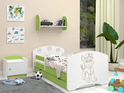 Obrázok produktu pre Detská posteľ Happy Babies - s matracom a zásuvkou a ochranou proti vypadnutiu, 70x140, detské postele pre dievčatá a mládež detská posteľ pre chlapcov