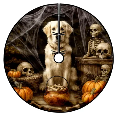 Produktbild von Halloween-Baumrock mit Kürbis-Skelett, orange, für Innen- und Außenbereich, 122 cm