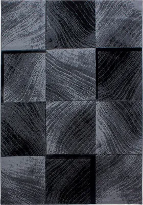 Image de Teppium Tapis 80x300 cm Noir Poils Courts Design Abstrait Carreaux Moderne pour Salon Chambre Cuisine Couloir Salle à Manger Doux