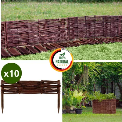 Obrázek produktu pro Floranica 10 kusů proutěných obrub na záhony 10 cm x 50 cm proutěné obruby na trávníky proutěné obruby na záhony obruby na trávníky plot na záhony proutěný plot