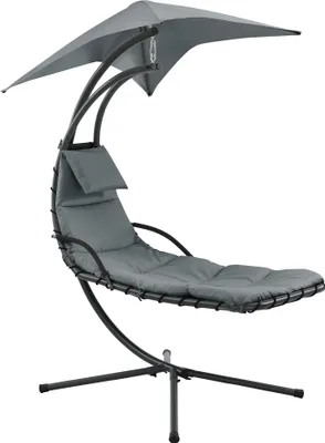 Produktbild von Závěsné lehátko se stříškou Plovoucí lehátko s čalouněním 120 kg Houpací lehátko Relaxační lehátko Ocelový rám Polyester šedý