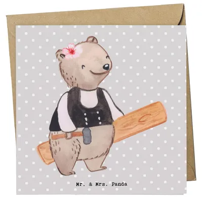 Produktbild von Mr. & Mrs. Panda Grußkarte Zimmerfrau Herz - Grau Pastell - Geschenk, anlasskarte, faltkarte, Klappkarte, doppelkarte, Glückwunschkarte