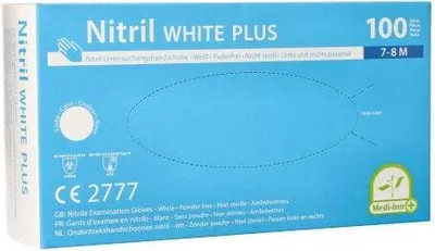 Produktbild von 1000 Medi-Inn Medi-Inn® PS Handschuhe, Nitril puderfrei White Plus weiss Größe M 93413