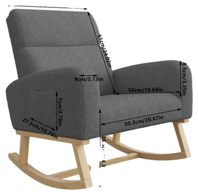 Image de Fauteuil à bascule, tissu Teddy, design moderne et minimaliste, GRIS FONCÉ