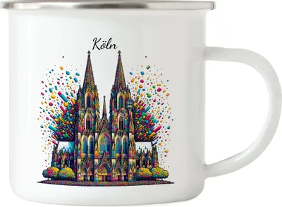 Produktbild von Köln Kölner Dom aus Konfetti Emaille Tasse Karneval Kölsch Fastnacht Stadtliebe Herz