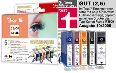 Obrázok produktu pre Peach PI100-71, Azúrová, Purpurová, Žltá, Atrament na pigmentovej báze, 5 kusov