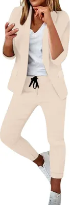 Obrázek produktu pro ASKSA Dámský kalhotový kostým se střední délkou Elegant Business Suit Set Casual Suit, meruňková, vel: M