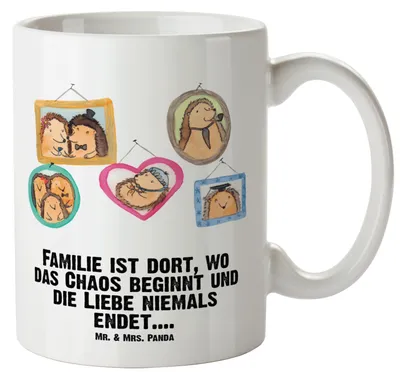 Produktbild von Mr. & Mrs. Panda XL Tasse Igel Familie - Weiß - Geschenk, Bilder, Liebe, Pott, Große Teetasse, Papa, steingut, Riesenkaffeetasse, Mama, Bruder, Kaffeepott