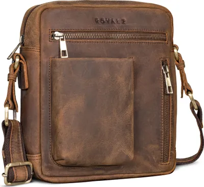 Produktbild von ROYALZ "Antonio" Herren Umhängetasche Leder klein – Echtleder Crossbody Ledertasche für Männer im Vintage Look – kompakte Messenger Bag mit Reißverschluss