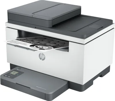 A white and gray HP LaserJet MFP M234sdw printer is shown from a three-quarter front angle.