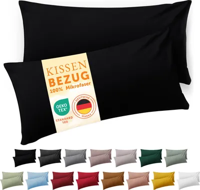 Produktbild von Blumtal Kissenbezug 40x80 cm im 2er Set weich  - Kissenhülle 40x80 cm - 40x80 cm Schwarz