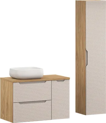 Produktbild von Badmöbel Set 2-teilig mit 90 cm Waschtisch, LONDON-56-BEIGE, in Eiche mit beige