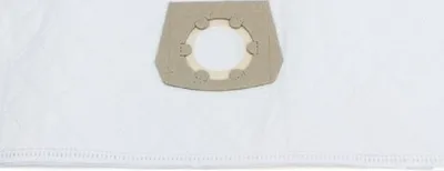A white vacuum cleaner bag with a tan cardboard connector.