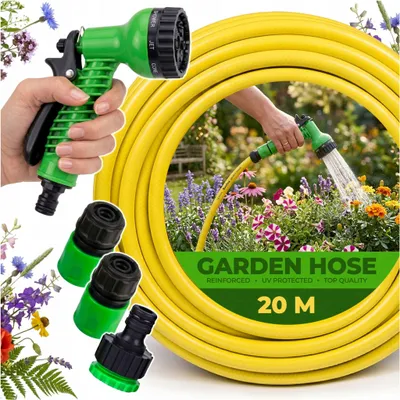 Produktbild von Gartenschlauch-Set Mit Spritzpistole Und Anschlüssen, Citron, 1/2", 3-Lagig, 20 M