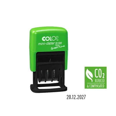 Produktbild von Datumstempel Mini-Dater S120 Green Line – Selbstfärbender Stempel – Klein, Handlich und Umweltfreundlich – Abdruckgröße 19x4 mm – Gehäusefarbe Grün