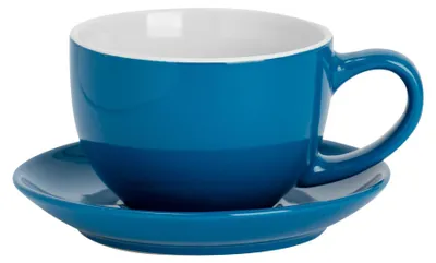 Produktbild von Argon Ta Farbige Cappuccino Tasse und Untertasse Set - Modern Style Porzellan-Tee-und Kaffeetasse - Blau - 250ml