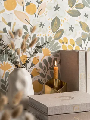 Newroom Vliestapete Orvana Grün Blumen, Wohnbeispiel