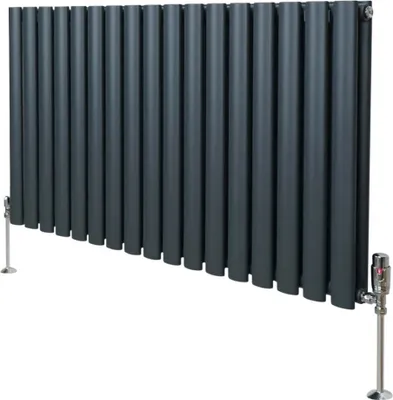 Obrázok produktu pre Oválny rúrkový radiátor a chrómové termostatické ventily - 600 mm x 1020 mm - antracitovo sivá