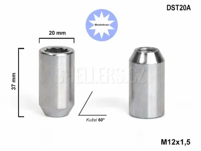 Obrázek produktu pro Kolová matice M12x1,5 kužel s vnitřním mnohohranem, DST20A, výška 37,Ø 20 mm