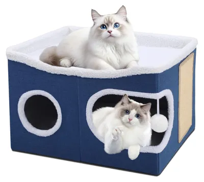 Image de Omgoods - Maison pour chat pliable, idéale pour l'intérieur - Cabane pour chat XXL avec griffoir