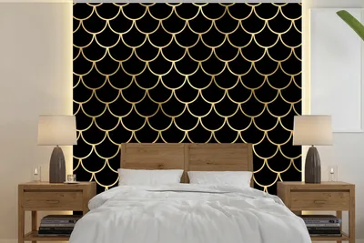 Produktbild von MuchoWow® Fototapete für Wohnzimmer oder Schlafzimmer Wandtapete Vinyl Motivtapete Muster - Gold - Schwarz - Luxus - 240x240 cm - Schlafzimmer-Tapete