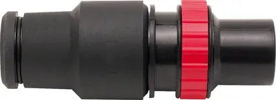 A black and red hose connector is shown against a white background.