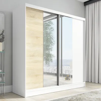 Produktbild von Schwebetürenschrank, 2-türig Schrank mit Spiegel  DUO 200 (Weiß, Schwarz, Somona)