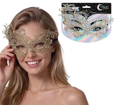 Imagen del producto de Máscara veneciana elegante y delicada, ideal para un baile de carnaval. Inspirada en la tradición veneciana, evoca un ambiente festivo, misterioso y lleno de encanto. Diseño precioso, color: dorado