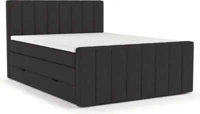Obrázek produktu pro Kontinentální postel Livia Interiors, postel 160x200 cm, s úložným prostorem, manželská postel, matrace H3 Bonell a topper, tkaná látka Inari černá