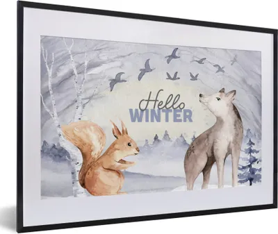 Produktbild von MuchoWow® Gerahmtes Poster Schnee - Winter - Tiere 60x40 cm - Poster mit Schwarzem Bilderrahmen Wandposter Rahmen Foto Bilder - Schlafzimmer - Plakat in Rahmen - Drucken