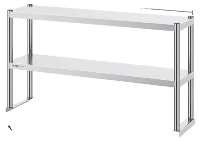 Obrázok produktu pre Kuchynský pracovný stôl, konštrukcia z nehrdzavejúcej ocele, nastaviteľná horná polica, 12 x 48 palcov