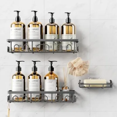 Produktbild von PromoHome® 3-teiliges Badezimmerregal, Edelstahl-Duschorganizer, schnell trocknend, Klebemontage