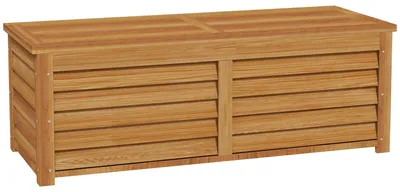 Produktbild von Garten-Aufbewahrungsbox Holz 176L, 130x50x45 cm, Natur, Klappdeckel mit Sicherungsketten, belastbarer Deckel, Tragegriffe