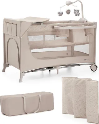 Immagine prodotto di Kinderkraft JOY 2 lettino 3 in 1 con accessori - Pieghevole - Lettino per bambini e da viaggio - 2 livelli - Include mobile, fasciatoio e organizer - Beige
