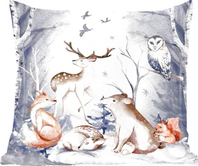 Produktbild von MuchoWow® Zierkissen Sofakissen Wohnzimmer Dekokissen 60x60 cm Wald - Winter - Weihnachten - Sitzfläche - Foto Polster