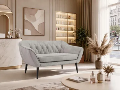 Produktbild von MKS MEBLE Polstersofa mit Armlehnen PIRS 2 Skandinavisches Sofa 2-Sitzer,  Sofa mit Wellenfederung,  Breite 140 cm, schwarze Füße  Couch mit Holzbeinen - Hellgrau Velvet