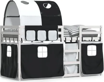 Image de vidaXL Lit superposé avec rideaux blanc & noir 90x190 cm Pin
