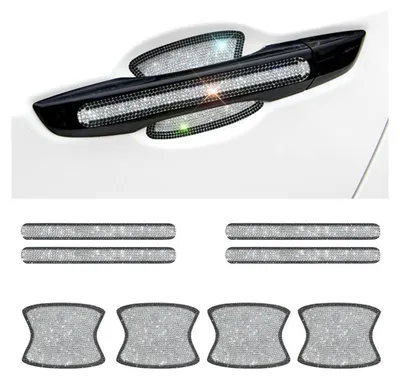 Immagine prodotto di Pellicola protettiva per maniglie delle auto, 8 pezzi, adesivi in cristallo strass, protezione antigraffio, colore nero e bianco