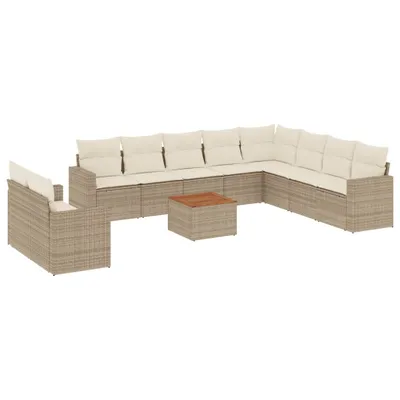 Produktbild von vidaXL 11-tlg. Garten-Sofagarnitur mit Kissen Beige Poly Rattan