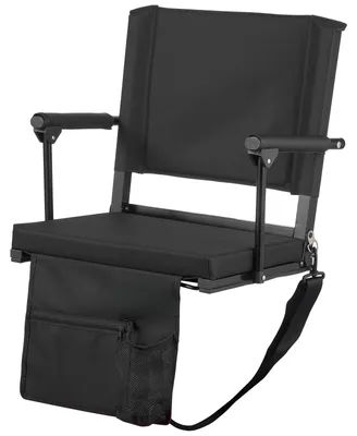 Immagine prodotto di SucceBuy: sedia da stadio portatile con schienale e braccioli, seduta con tracolla, portabevande e gancio, realizzata in tessuto Oxford 600D (larghezza 474,98 mm), colore nero, 1 pezzo