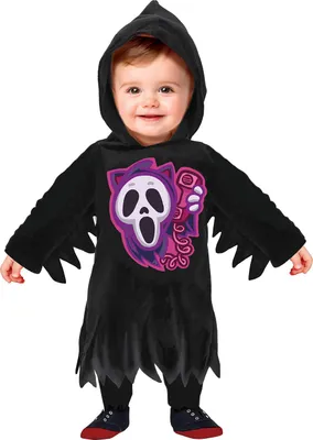 Produktbild von Halloween Geist Kapuze Tunika Baby Kostüm Grusel Spaß Tag Der Toten Outfit Kreatives Design Mit Kapuze Und Tunika Geistermotiv Abenteuerliches Spiel, Größe: 86/92 Farbe: Schwarz