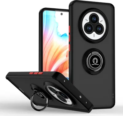 Produktbild von Hülle für Realme 14 Pro+ Matte Transluzent TPU Stoßfest Schutzhülle mit Ring Halter Ständer Schwarz Rot
