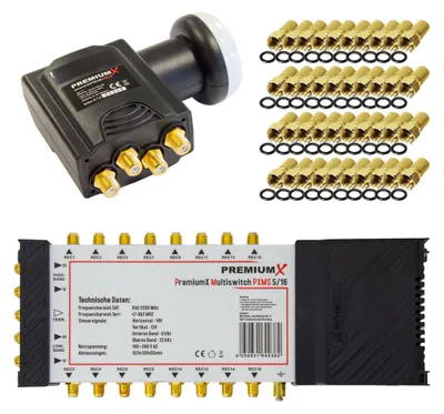 Produktbild von PremiumX Multischalter Set 5/16 SAT Deluxe Quattro LNB 40x F-Stecker