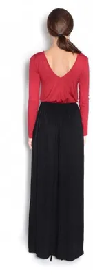 Produktbild von Damen Langarm Maxikleid Herbstkleid Kleid Lang Abend Maxi Kleider, Bordo/Schwarz/L/XL