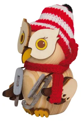 Produktbild von Drechslerei Kuhnert - Mini-Eulen aus Holz - mit Schlittschuhen - ca. 7 cm groß - als Dekoration oder Geschenk geeignet