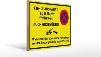 Produktbild von Holzschild  Hinweis Ein- Ausfahrt Tag Nacht frei, 40 x 30 cm, Holzschilder Achtung Widerrechtlich