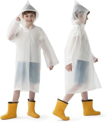 Produktbild von Famanu Regenponcho für Kinder, wasserfest, wiederverwendbar mit Kapuze und Ärmeln - Set von Regenjacken