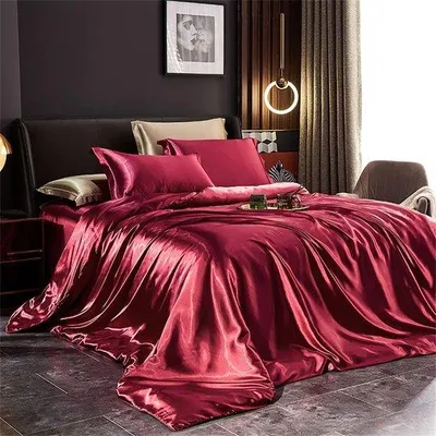 Produktbild von Famanu Seidenbettwäsche Set - 200x220 cm - Weinrot - Inkl. 2 Seidenkissenbezüge