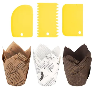 150 Papier-Backformen + 3 Teigschaber, bunt, hitzebeständig