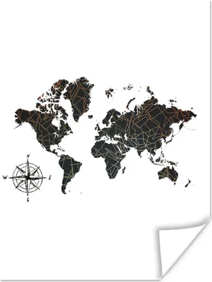 Produktbild von MuchoWow® Poster Weltkarte - Schwarz - Abstrakt 120x160 cm - Wandbilder